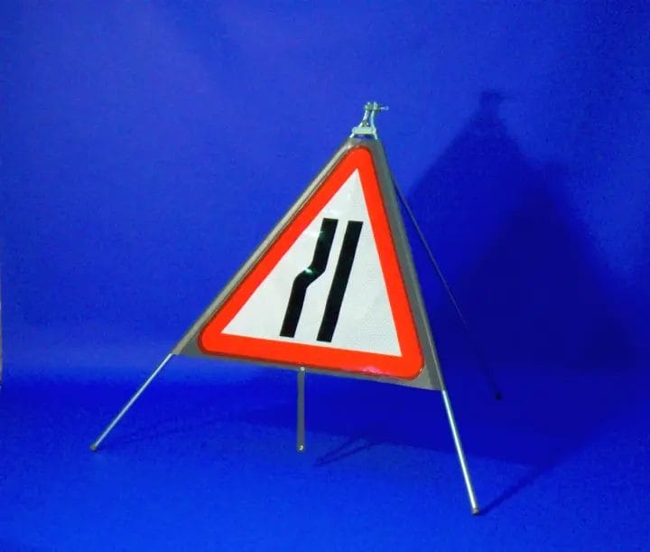 Quazar Classic Roll Up Flexible Road Narrows Sign - Nearside & Offside-0